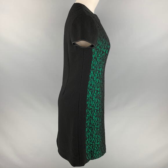 JOANNA MASTROIANNI Size 8 Black Green Jacquard Short Sleeve Below Knee Dress - Picture 3 of 7